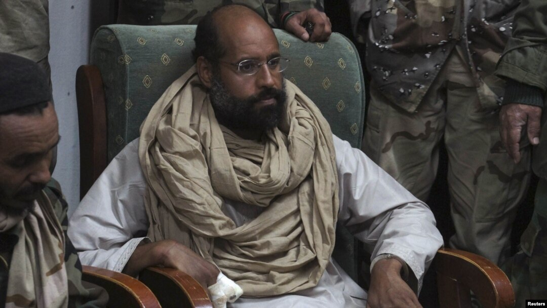 Saif al-Islam Qaddafi after his capture, in the custody of revolutionary fighters in Obari, in November 2011
