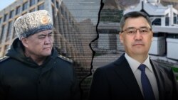 Kamchybek Tashiev (left), chairman of the State Committee of National Security, and Kyrgyz President Sadyr Japarov 