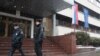 Police officers outside the Slovak Embassy in Moscow (file photo)