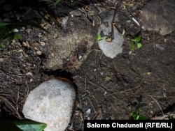 ადგილი, საიდანაც ოჯახის ვარაუდით ქვა აიღეს. ნივთი დალუქულია და ექსპერტიზაზეა გადაგზავნილი