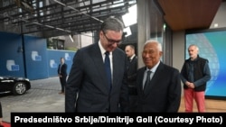 Predsednik Srbije Aleksandar Vučić i predsednik Evropskog saveta Antonio Košta u Briselu, 25. mart 2025