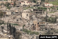 Destroyed buildings in southern Lebanon pictured on April 15