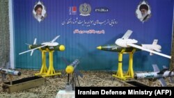 Tthe missiles "Balaban", "Ghaem" and "Yasin" are displayed during an unveiling ceremony in the capital Tehran, August 6, 2019