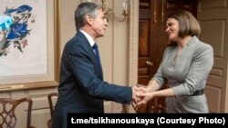 U.S. Secretary of State Antony Blinkin meets Svyatlana Tsikhanouskaya at the U.S. State Department.