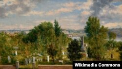 Джордж Лорынг Браўн, «Краявід Новай Англіі з могілкамі» (1862).