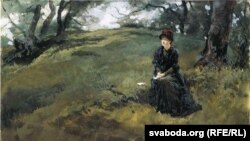 Эдвін Остын Эбі, «Маладая жанчына ў лесе» (1879)