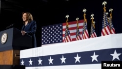 Kamala Harris la mitingul de marți seară de la West Allis, Wisconsin. 