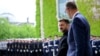 German Chancellor Friedrich Merz (R) welcomes Ukrainian President Volodymyr Zelenskyy as he arrives in front of the Chancellery in Berlin on May 28.