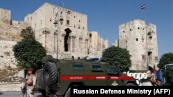 Патруль расейскай вайсковай паліцыі ў Алепа, Сырыя, 13 верасьня 2017