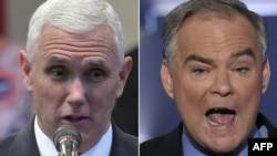 U.S. Republican vice presidential candidate Mike Pence (left) sparred over Russia with Democratic candidate Tim Kaine during a debate October 4.