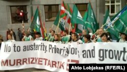 Demonstrații sindicale în fața instituțiilor UE