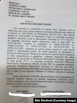 Organigrama nouă a primăriei a fost suspendată în instanță prin acțiunea sindicatului