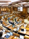 Moldova: President Maia Sandu delivers a speech in Parliament at the opening of the April 17, 2025 session.