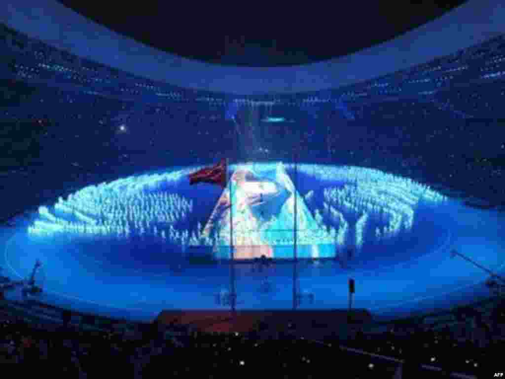 China -- Fireworks light up the sky over the National Stadium in Beijing, during the opening ceremony of the 2008 Beijing Olympic Games, 08Aug2008