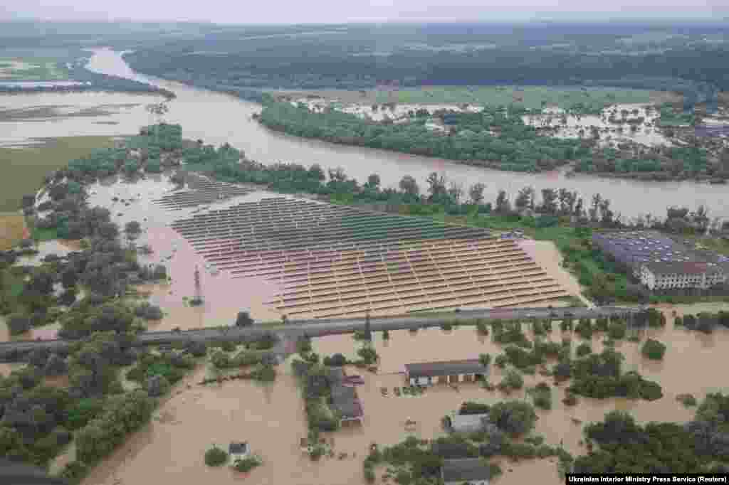 Floodwaters swamped a solar power plant outside of the western Ukrainian city of Ivano-Frankivsk on June 24.&nbsp;