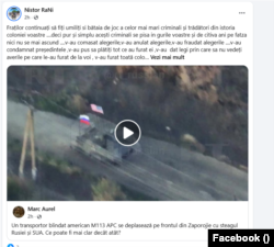 Un video modificat cu AI prezintă un tanc rusesc care ar avea și steagul Rusiei, și cel al SUA.