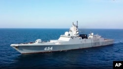 The Russian frigate Admiral Gorshkov attends a joint naval exercise with China and Iran in the Arabian Sea earlier this year. 