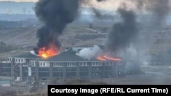 Fire on the roof of a building on the campus of "Spetsnaz University" after drone attacks on October 29.