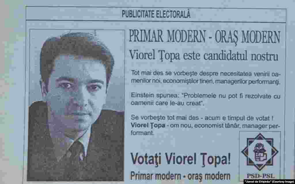 &quot;Jurnal de Chişinău&quot;, 18 aprilie 2003, reclama candidatului la Primăria Chişinău Viorel Ţopa