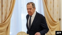 Russian Foreign Minister Sergei Lavrov attends a meeting with his Azerbaijani counterpart on the sidelines of the annual meeting of the Caspian Sea littoral states' foreign ministers, Moscow, December 5, 2023.