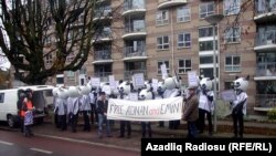 Акция азербайджанских эмигрантов "Donkey Protest" перед посольством Азербайджана в Гааге, 5 ноября 2010