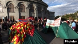 Armenia - An opposition tent camp in Yerevan's Liberty Square, 1Oct2011.