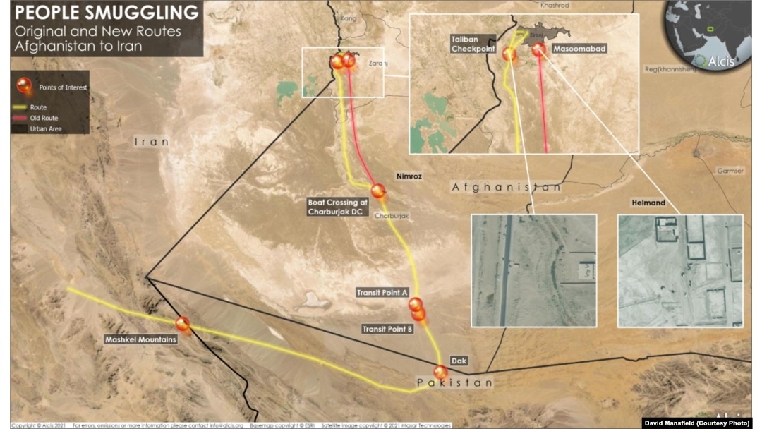 People smuggling routes from Afghanistan to Iran.