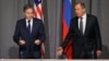 U.S. Secretary of State Antony Blinken (left) attends a meeting with Russian Foreign Minister Sergei Lavrov on the sidelines of the OSCE Ministerial Council in Stockholm on December 2.