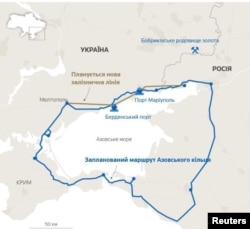 Запланований маршрут «Азовського кільця» та залізниці «Новоросія»