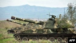 Nagorno-Karabakh -- Mobile artillery units of the self-defence army of Nagorno-Karabakh hold a position outside the town of Hadrut, April 5, 2016