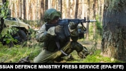 Russian paratroopers during joint Russian-Belarusian drills in Belarus in September.