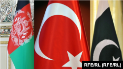 The national flags of Afghanistan, Turkey and Pakistan 