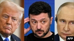 U.S. President Donald Trump, Ukrainian President Volodymyr Zelenskyy, and Russian President Vladimir Putin, photographed separately.