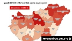 A járvány miatt létrehozott kormányzati portál naponta frissülő térképe.