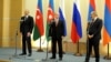 Russia - Russian President Vladimir Putin, Azerbaijani President Ilham Aliyev and Armenian Prime Minister Nikol Pashinian make statements to the press after talks in Sochi, November 26, 2021.