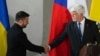 Ukrainian President Volodymyr Zelenskyy shakes hands with Czech President Petr Pavel in Prague on May 4.