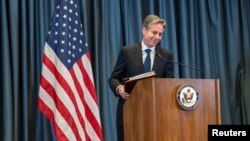 Algeria - U.S. Secretary of State Antony Blinken speaks during a news conference at the U.S. Embassy in Algiers, March 30, 2022.