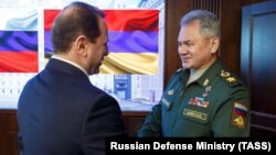 RUSSIA -- Russian Defense Minister Sergei Shoygu (R) and his Armenian counterpart David Tonoyan meet in Moscow, February 8, 2019