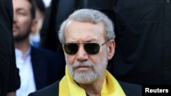 Ali Larijani attends a ceremony held by Hezbollah in Beirut on September 27, 2025. 