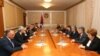 Nagorno-Karabakh - An Armenian parliamentary delegation (L) meets with Karabakh's political and military leaders in Stepanakert, 4 May 2018.