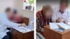 Capturi de ecran de pe un clip video publicat de Promo-Lex, în care un lucrător îmbrăcat în halat medical aplică ștampila pe un buletin de vot la alegerile și referendumul din 20 octombrie la Casa de bătrâni din Comrat.