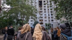 An apartment building in Kyiv was damaged by a Russian drone strike on September 25.