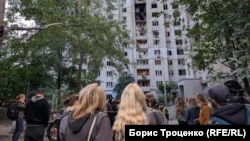 An apartment building in Kyiv was damaged by a Russian drone strike on September 25.