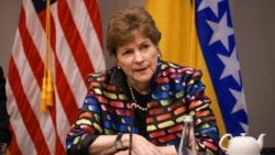 Američka senatorka Jeanne Shaheen tokom razgovora sa novinarima u Sarajevu, 8. oktobar 2026