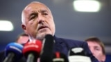 GERB leader and former Prime Minister Boyko Borisov speaks following the first exit polls in Sofia on October 27.