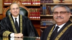 قاضي منصور علي شاه (کیڼ لوري ته) او قاضي اطهر من الله نوی اییني ترمیم د عدلیې پر خپلواکۍ ګوزار بللی دی - انځور له ارشیفه.