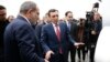 Armenia - Businessman Davit Ghazarian (C) shows Prime Minister Nikol Pashinian around a newly built dairy factory of his Spayka company, Yerevan, March 26, 2019.