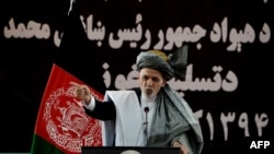 Afghan President Ashraf Ghani speaks in Jalalabad on April 23.