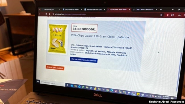 Barkodi i ri për produktet e Kosovës i shfaqur në një produkt të prodhuar në Kosovë.