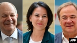 Cei trei candidați la funcția de cancelar susținut de marile partide: Olaf Scholz(Partidul Social-Democrat ), Annalena Baerbock (Partidul Verde) și Armin Laschet (Uniunea Creştin-Democrată)